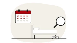 Illustration of a calendar with several days ticked off, a clean bed with one leg standing in an empty interceptor cup, and an empty magnifying glass